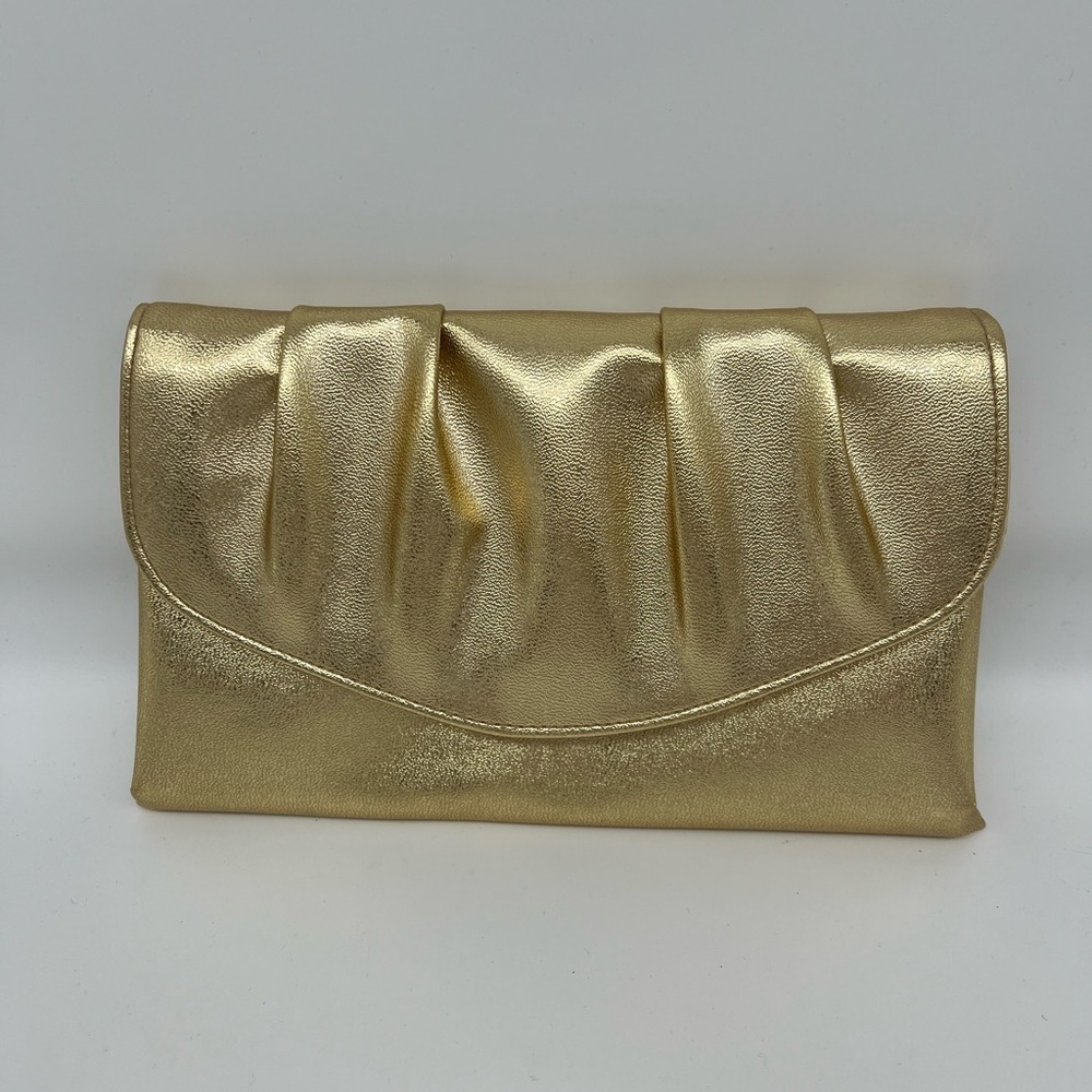 vintage retro gold leatherette metallic envelope gold lame clutch button clasp